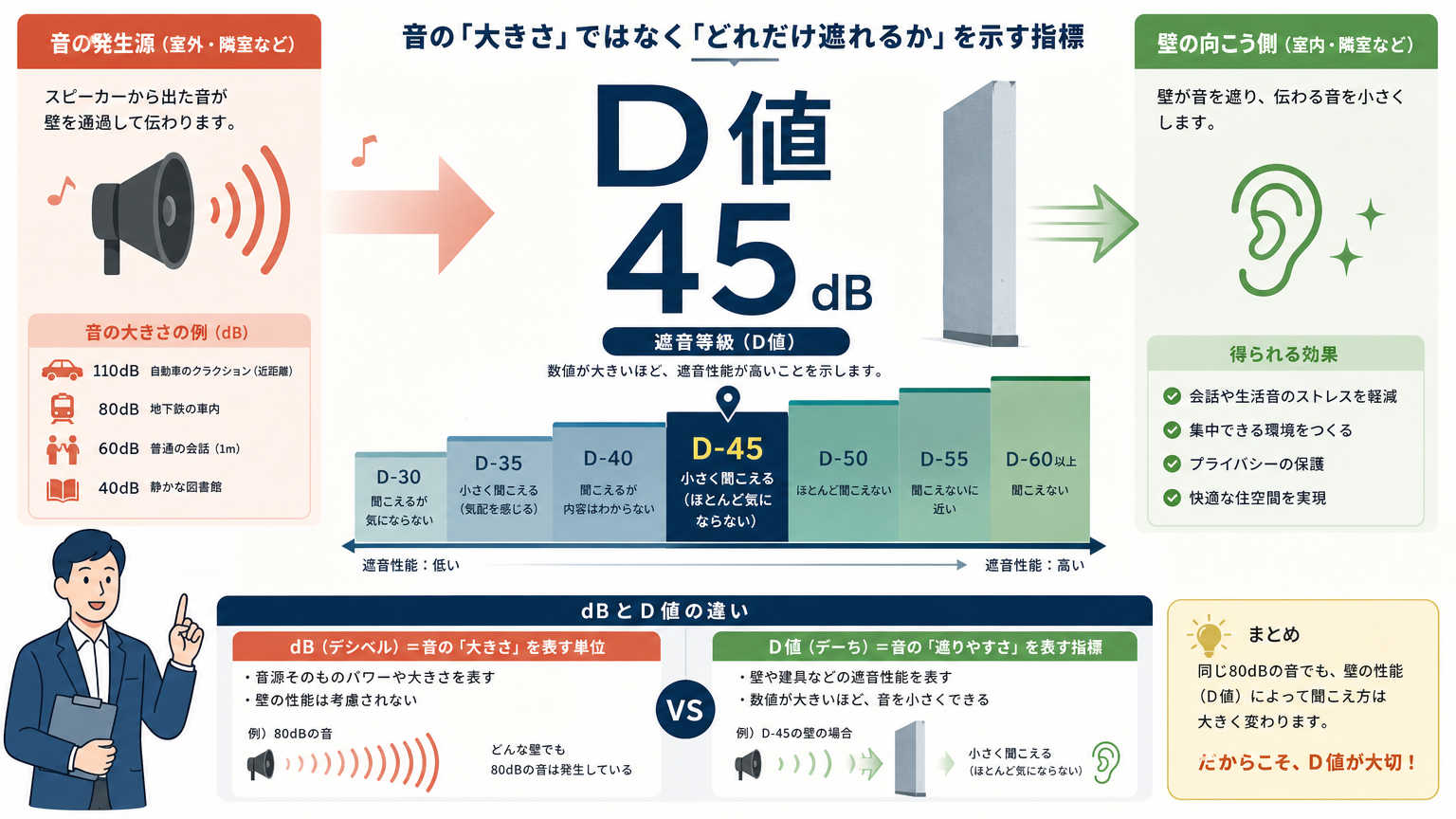 防音性能の見方【結論】D値と遮音等級で判断する