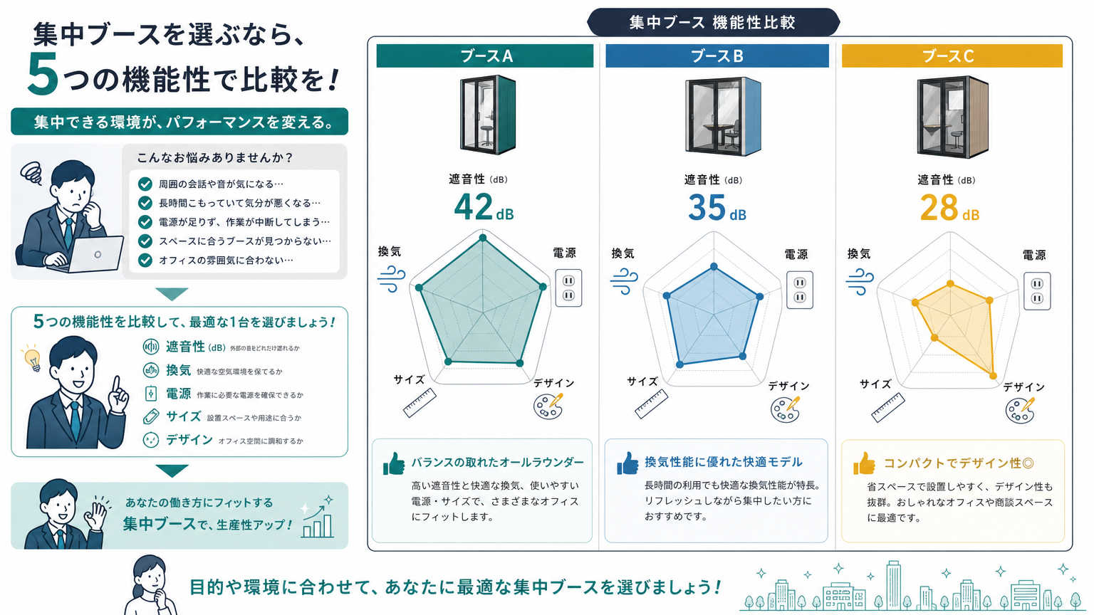 集中ブースの選び方【機能性で比較】